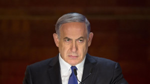 Israeli Prime Minister Benjamin Netanyahu looks on as he speaks at the opening ceremony of the Holocaust Remembrance Day at the Yad Vashem Holocaust Memorial in Jerusalem, Wednesday, April 15, 2015. (AP Photo/Sebastian Scheiner)